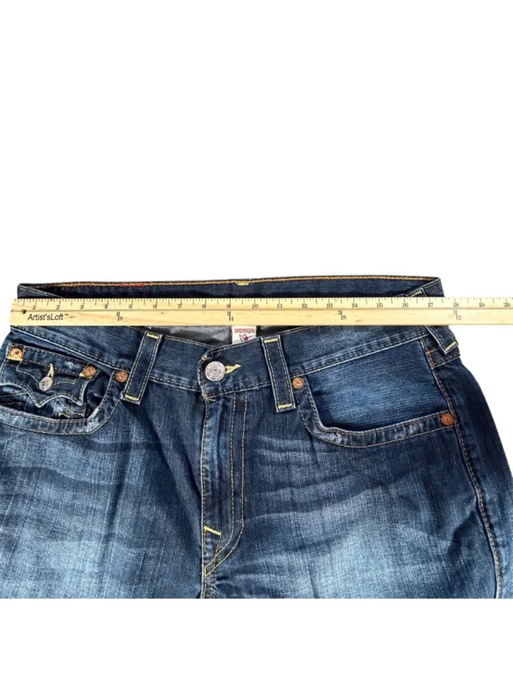 True Religion Slim Straight Jeans Mens 36 Dark Wash Premium Denim Blue Lagoon
